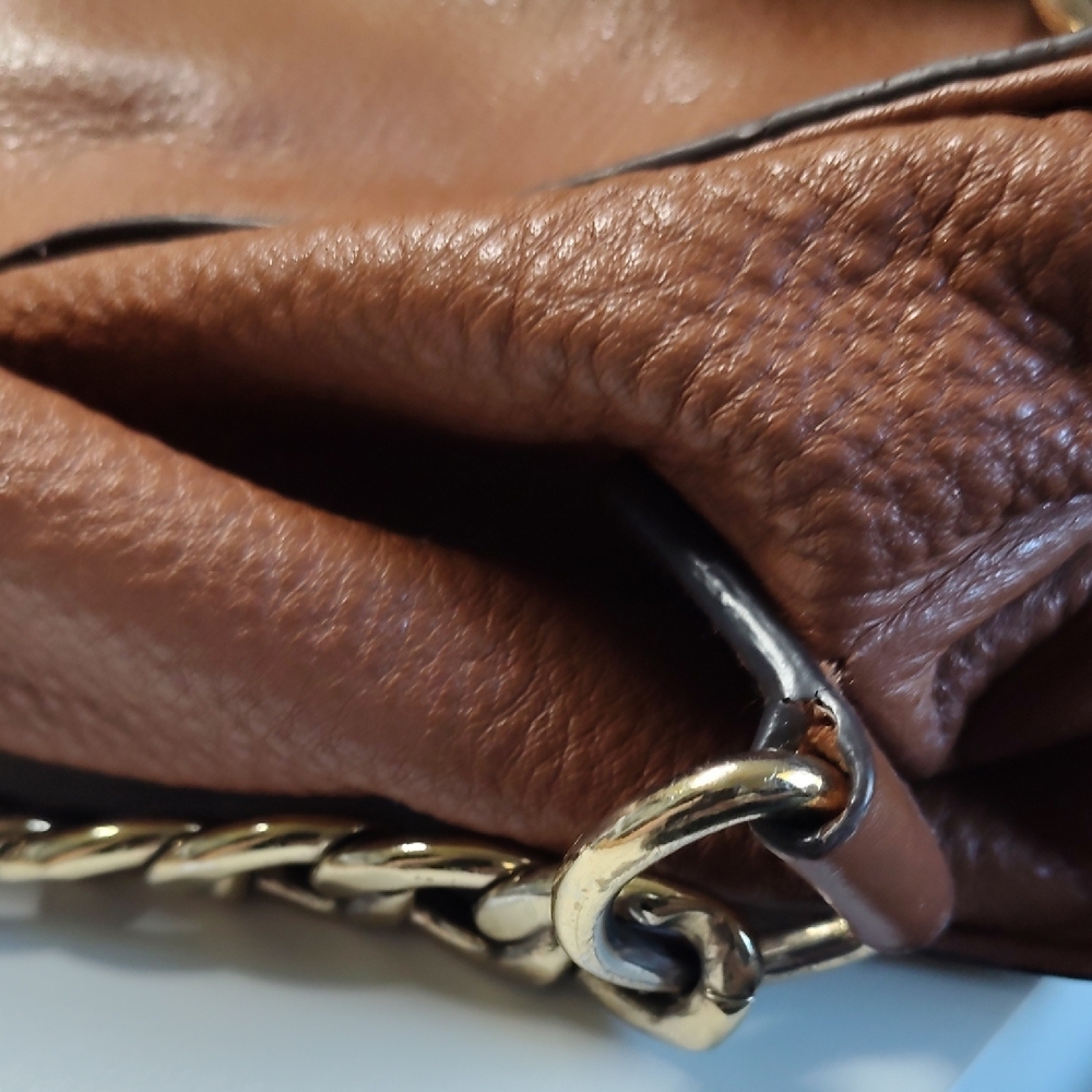 Gorgeous Michael Kors Brown Leather Satchel with Gold Accents - Picture 7 of 14